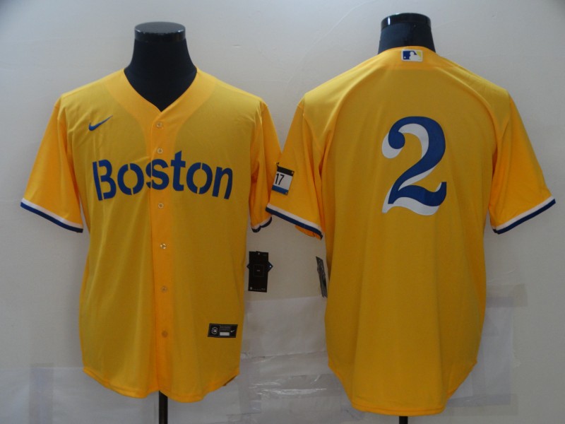 Men Boston Red Sox #2 No name Yellow Game 2021 Nike MLB Jerseys